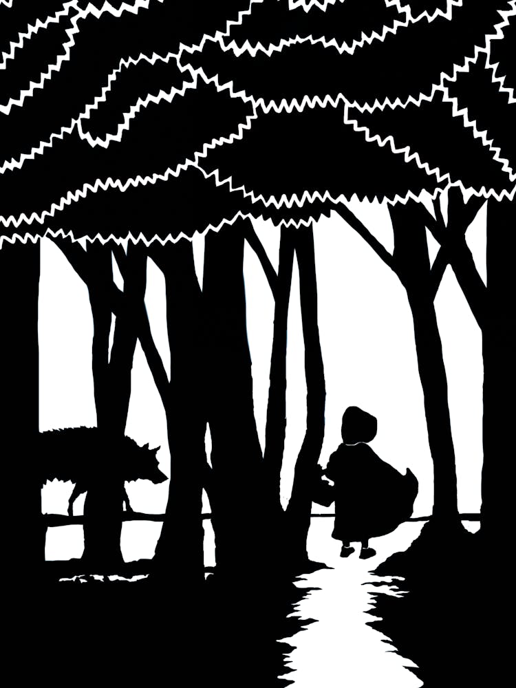 Little Red Riding Hood Black and White Silhouette