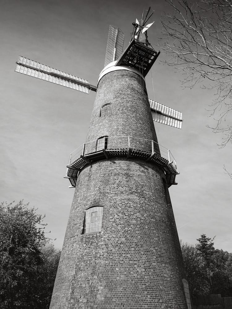 Windmill In Black And White