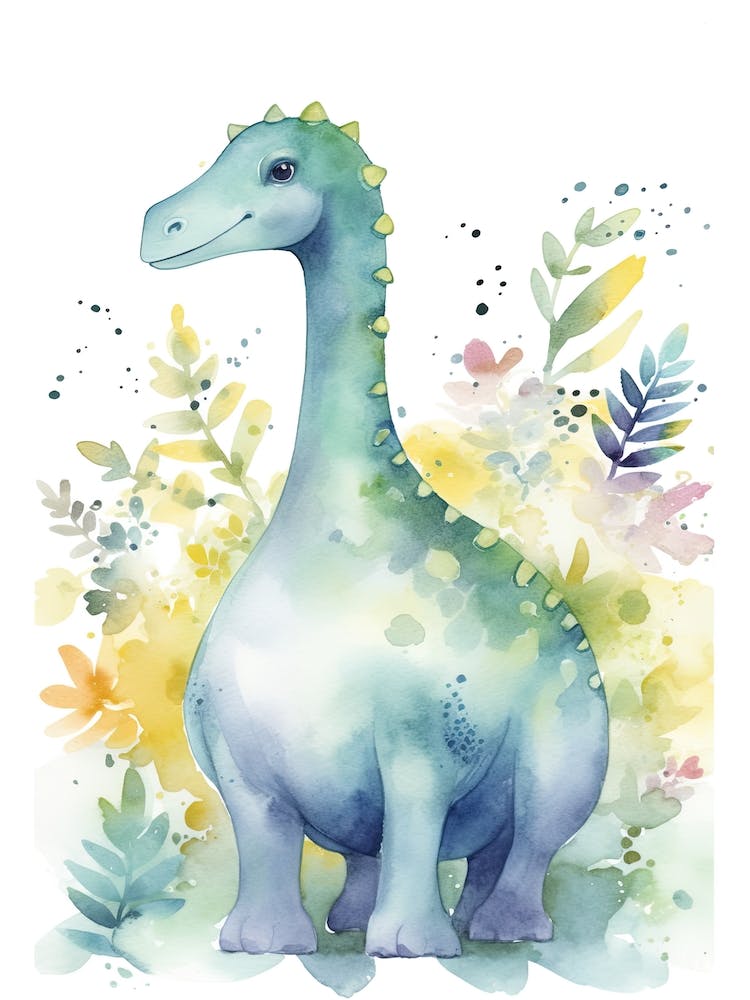 Apatosaurus Cute Dinosaur Watercolour 3