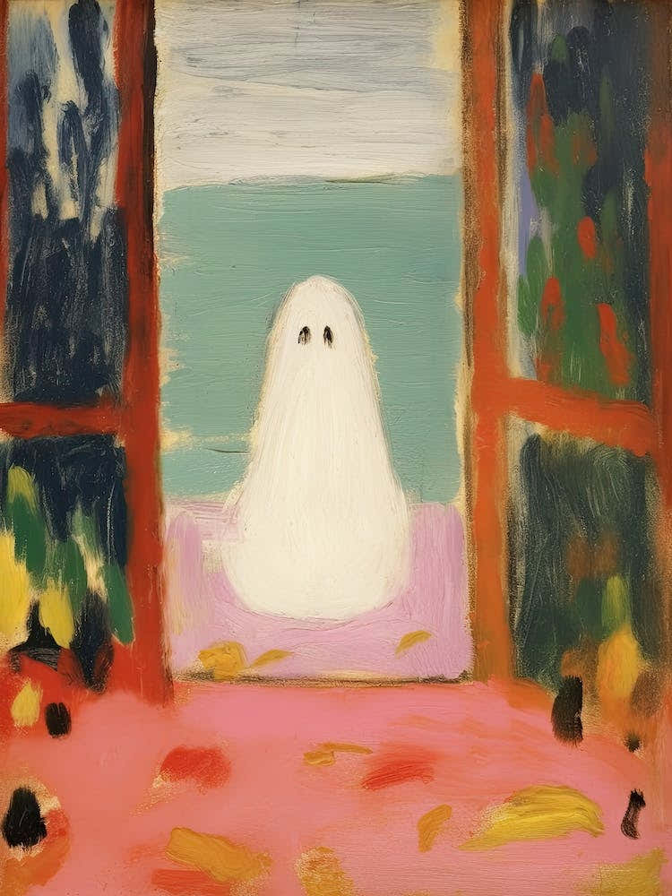 Open Window With A Ghost, Matisse Style, Spooky Halloween 2