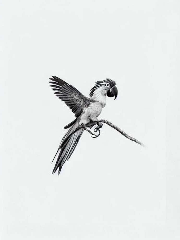 Macaw B&W Pencil Drawing 2 Bird