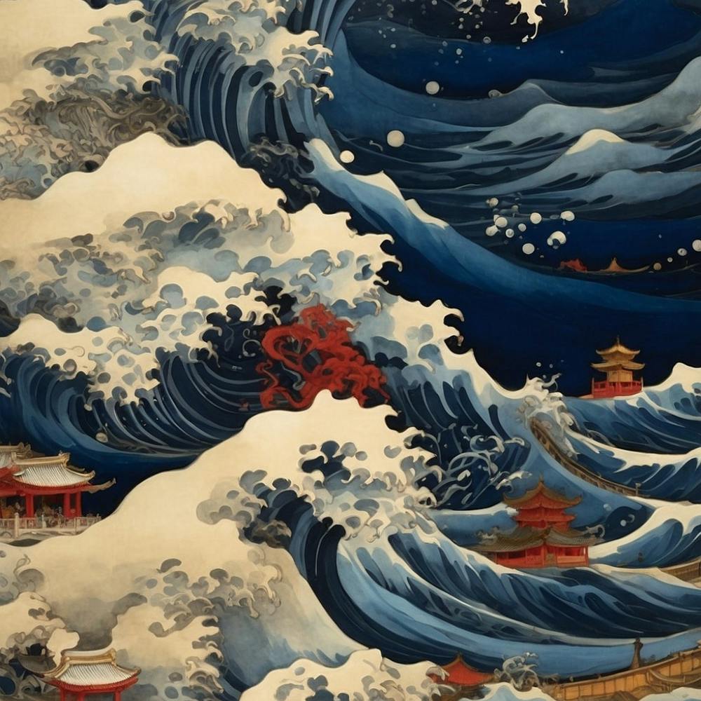 a very turbulent sea with massive waves.