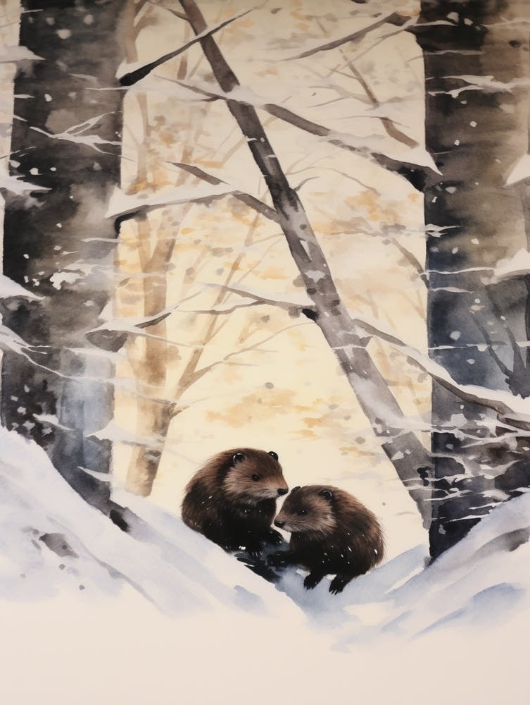 Winter Watercolour Mink 1