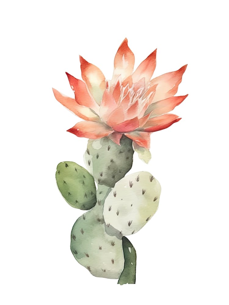 Devils Tongue Cactus Watercolour Drawing 3