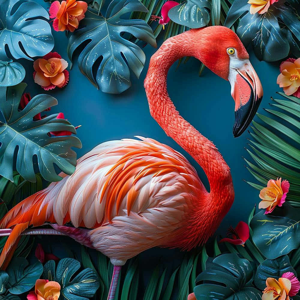 Flamingo On Blue Background