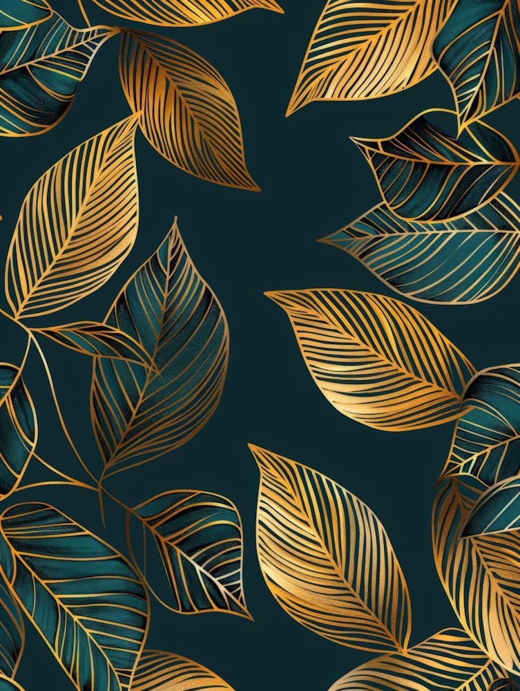 Gold Leaves On A Dark Background