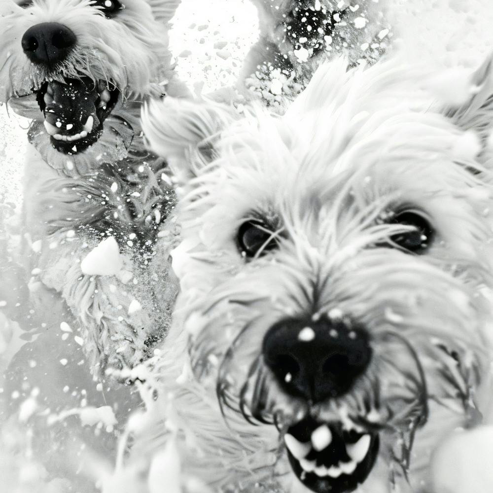 Three White Dogs In The Snow
