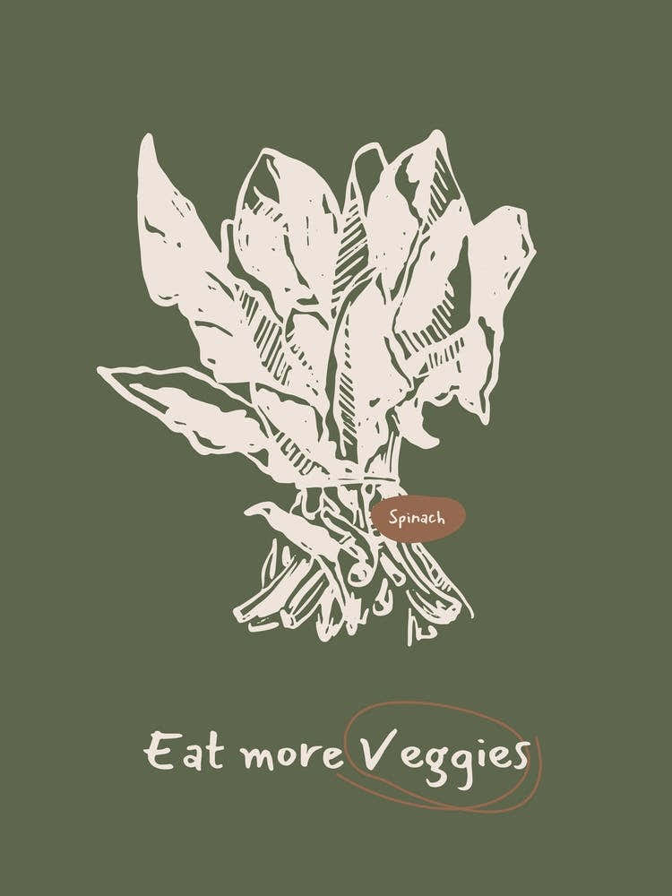 Eat More Veggies Spinach Kitchen Illustration