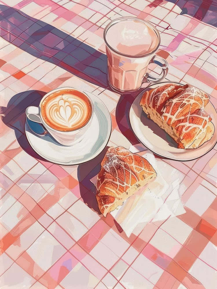 Pink Breakfast Food Yogurt, Coffee And Bread 4