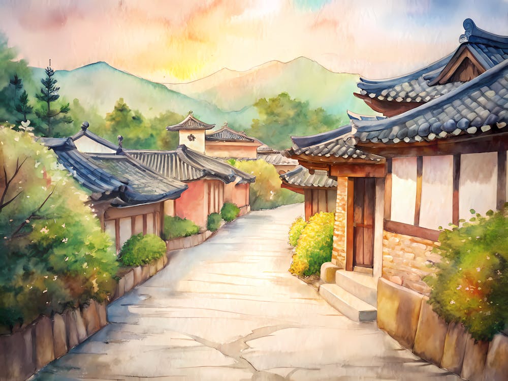 Gyeongju South Korea A Vintage Illustration