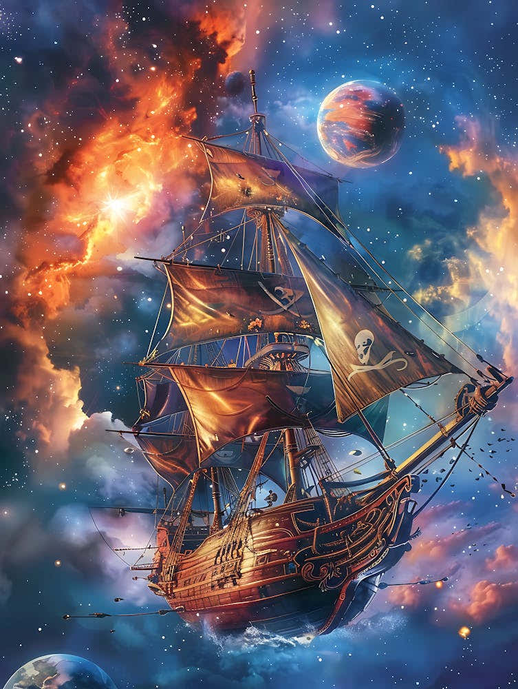 Fantasy Ship Floating in the Galaxy 13