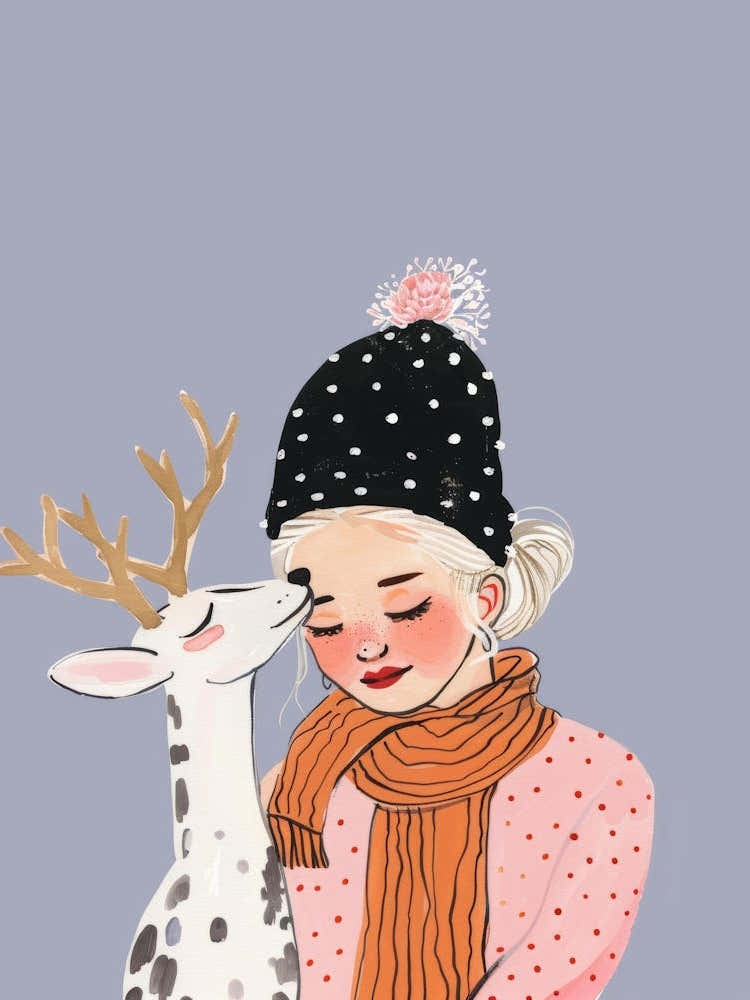 Girl Hugging A Deer