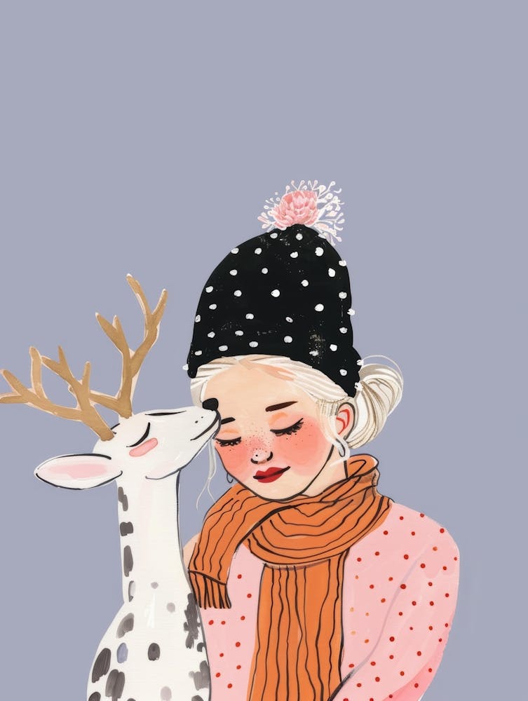 Girl Hugging A Deer