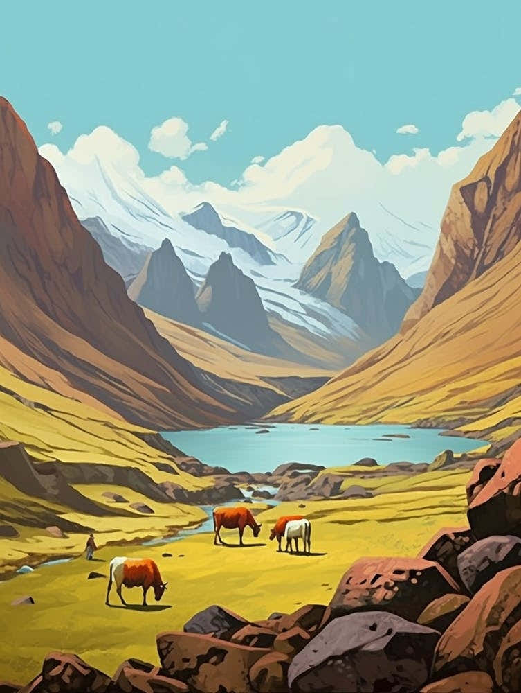 Lares Trek Peru 2 Vintage Travel Illustration