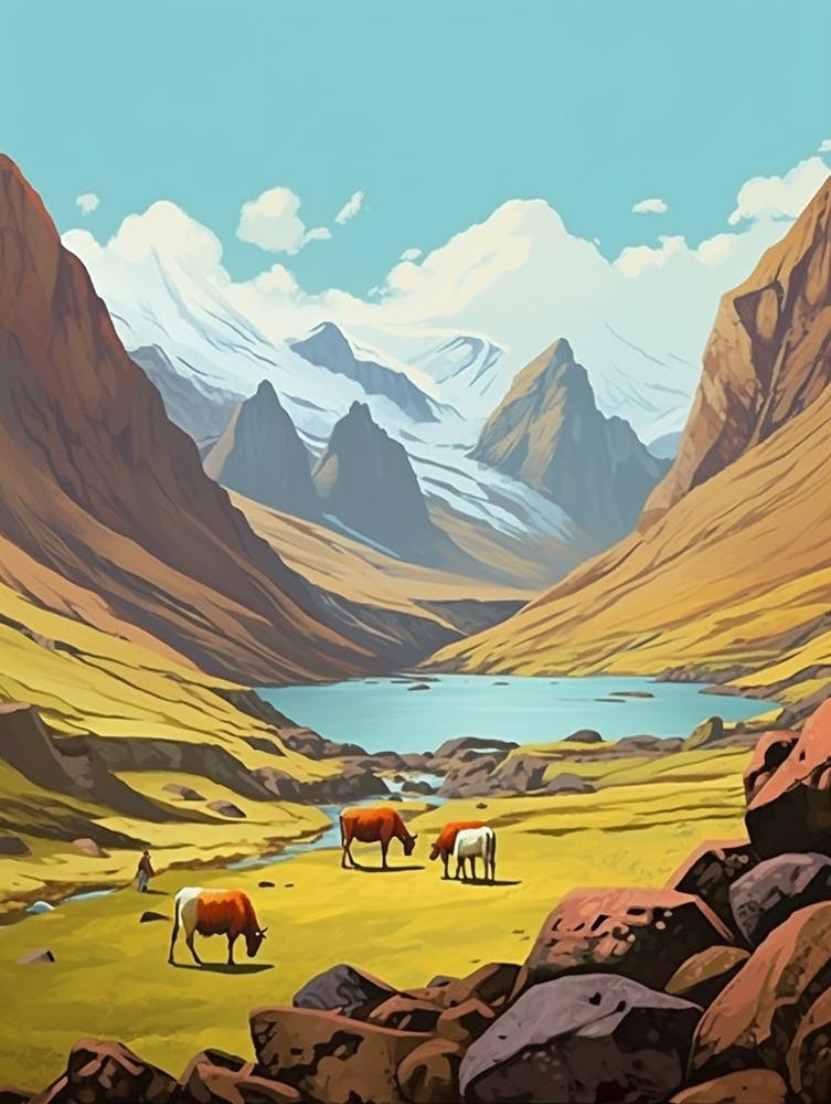 Lares Trek Peru 2 Vintage Travel Illustration