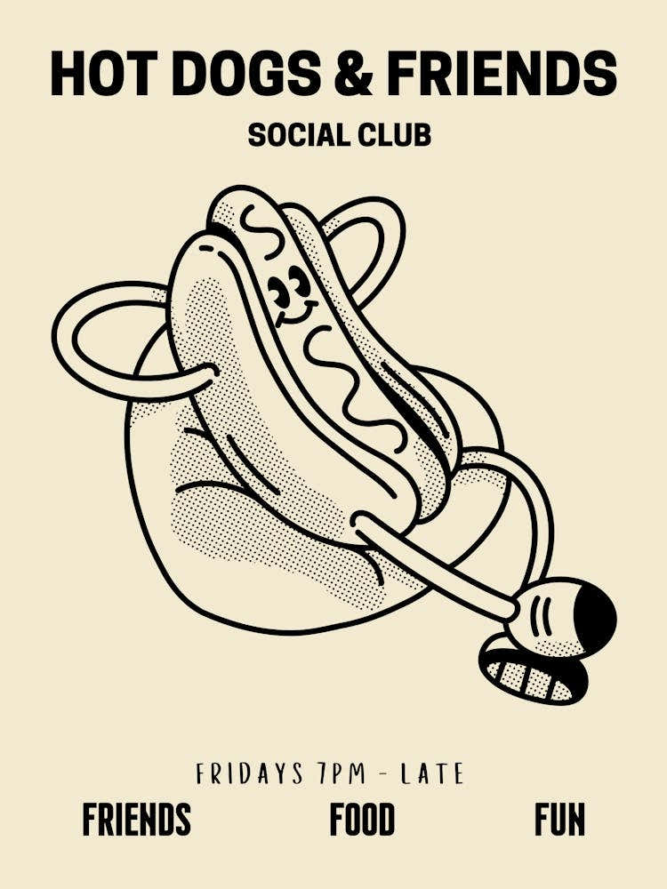 Hot Dogs And Friends Social Club Retro Food Kitchen