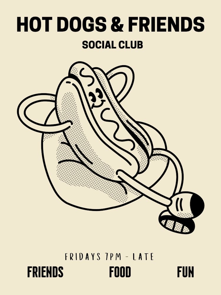Hot Dogs And Friends Social Club Retro Food Kitchen