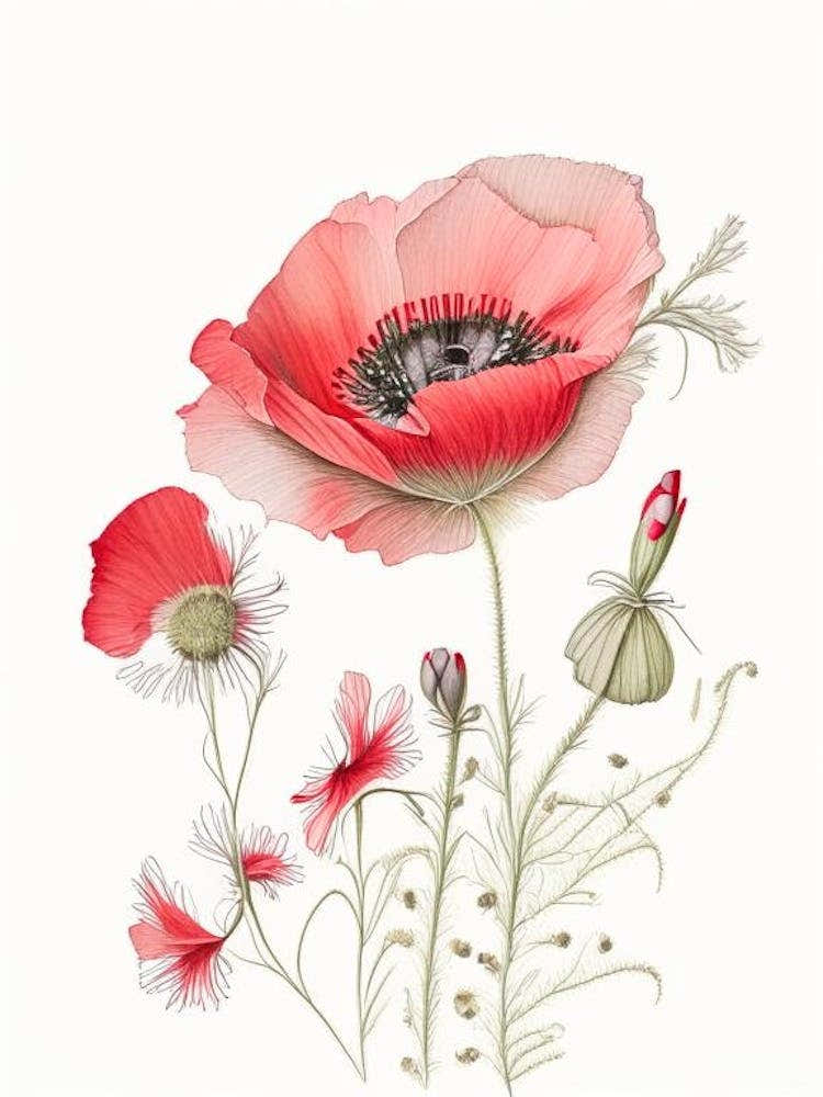 Poppy Floral Quentin Blake Inspired Illustration 3 Flower