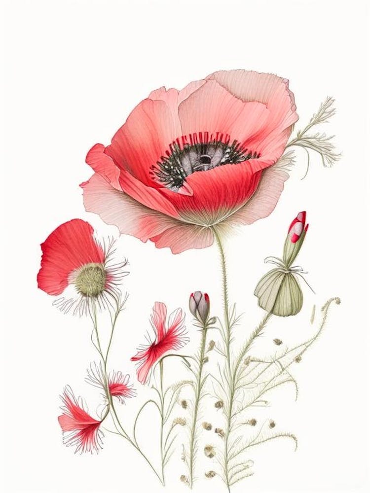 Poppy Floral Quentin Blake Inspired Illustration 3 Flower
