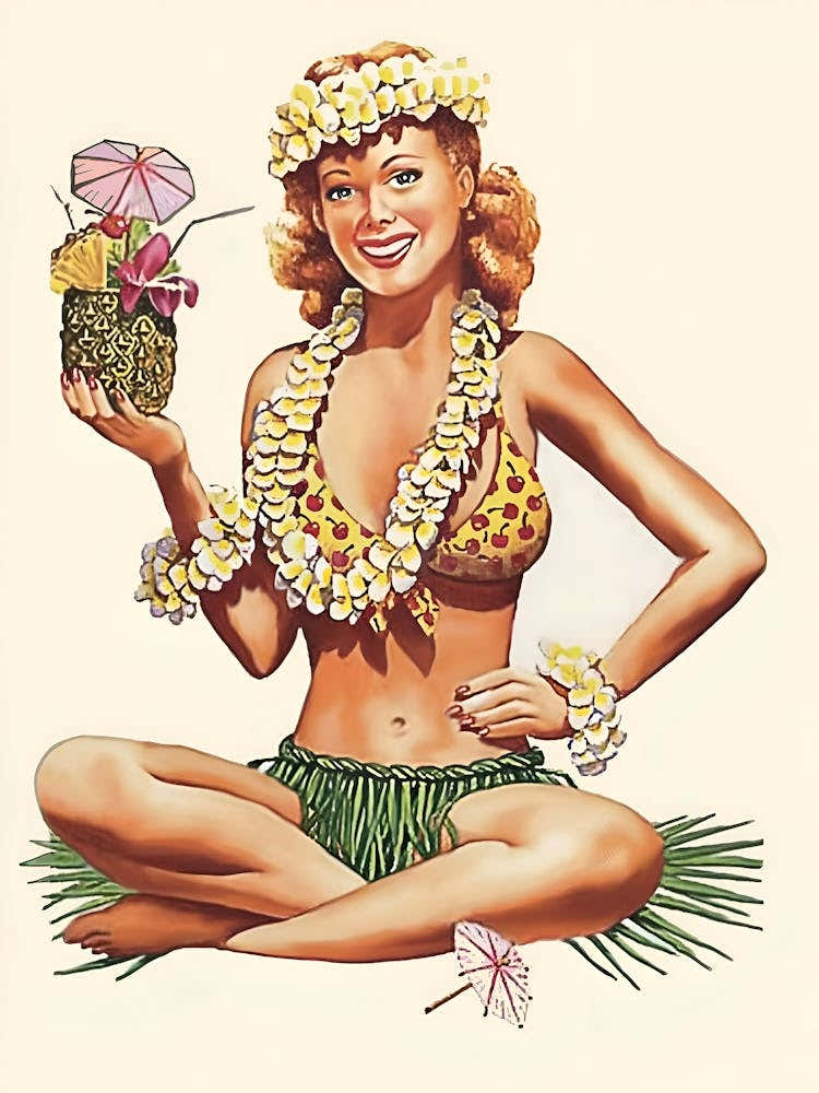 Pinup Erotic Hawaii Woman With Tropic Cocktail