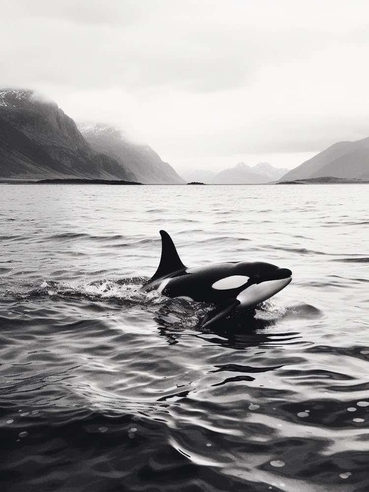 Centred Orca Whale Black And White Photography