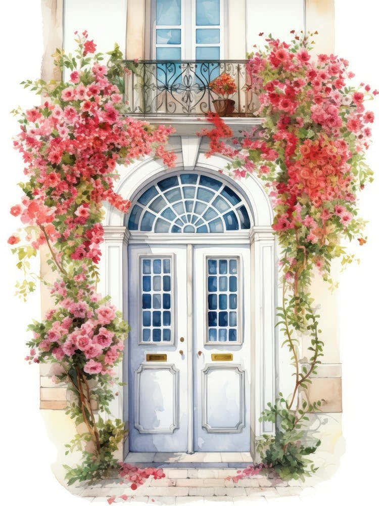 Lisbon, Portugal   Mediterranean Doors Watercolour Painting 3