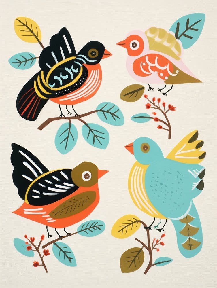 Folk Style Bird Painting Hermit Thrush 2