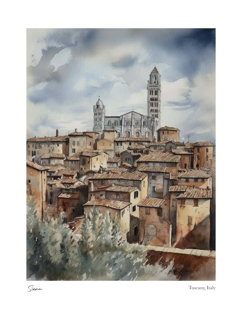 Siena, Tuscany, Italy 5 Watercolour Travel Poster
