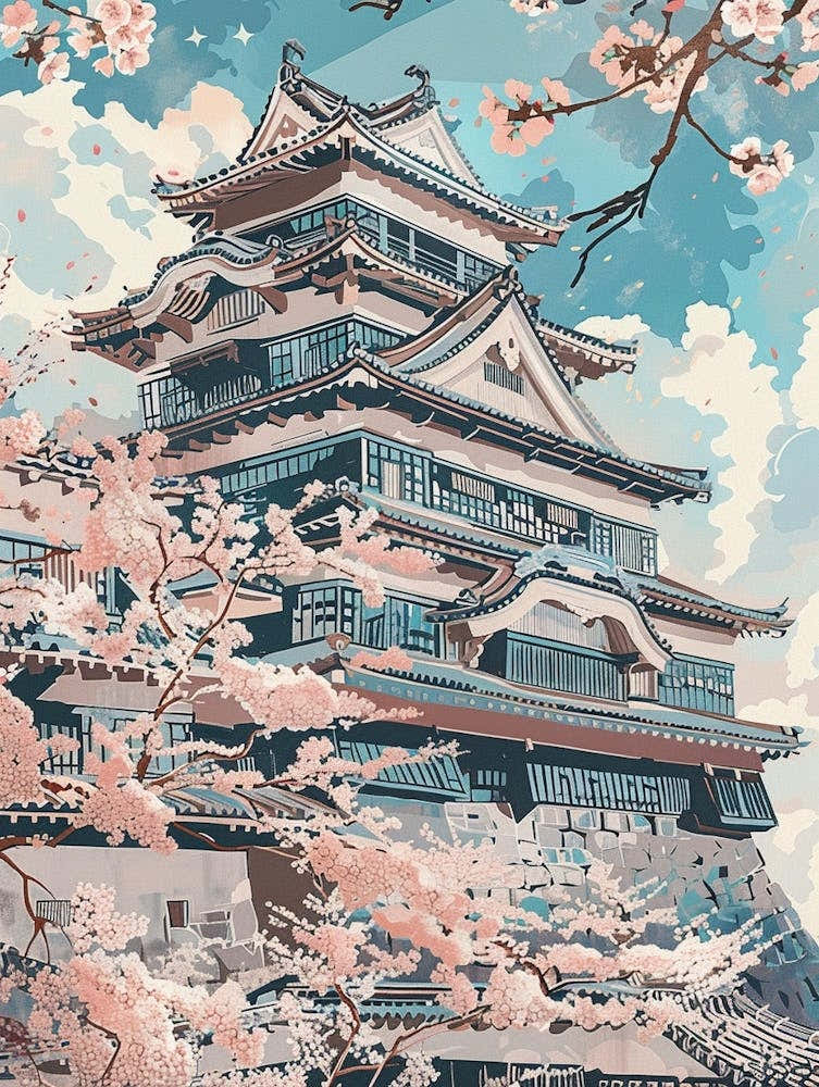 Himeji Japan 4 Retro Illustration
