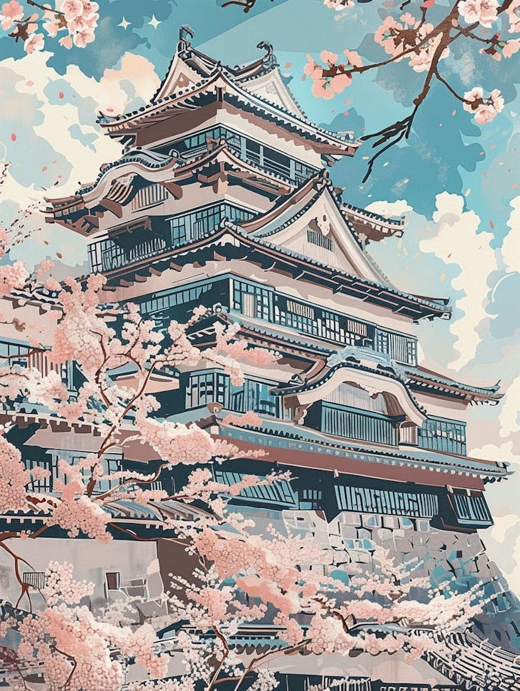 Himeji Japan 4 Retro Illustration