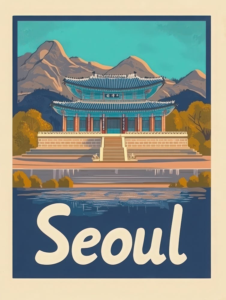 Aihrgdesign A Vintage Travel Poster Of Seoul Featuring The Ic Bcfb9c3f 37b2 4434 9705 371be714aef6 3