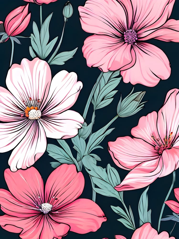 Pink Cosmos Seamless Pattern