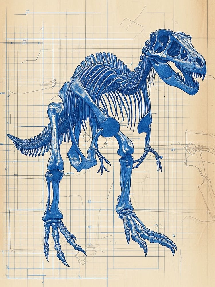 Heterodontosaurus Skeleton Blue Print Style