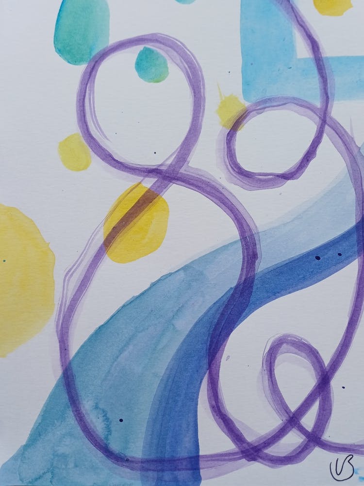 Watercolor Abstract Painting - Purple Yellow Blue