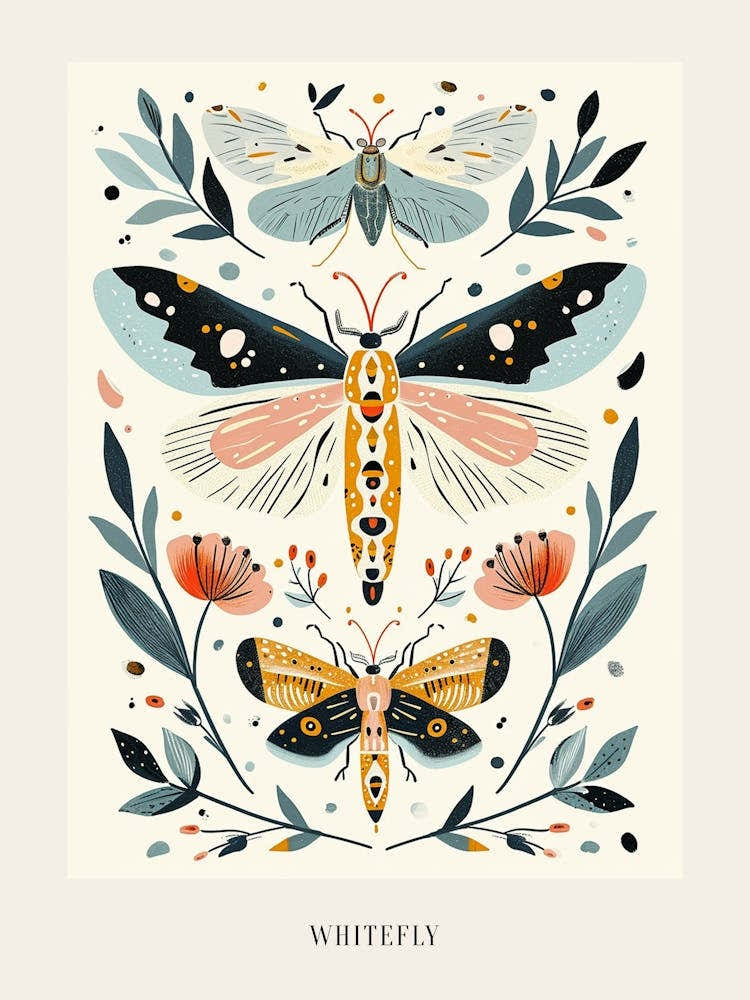 Colourful Insect Illustration Whitefly 1 Poster