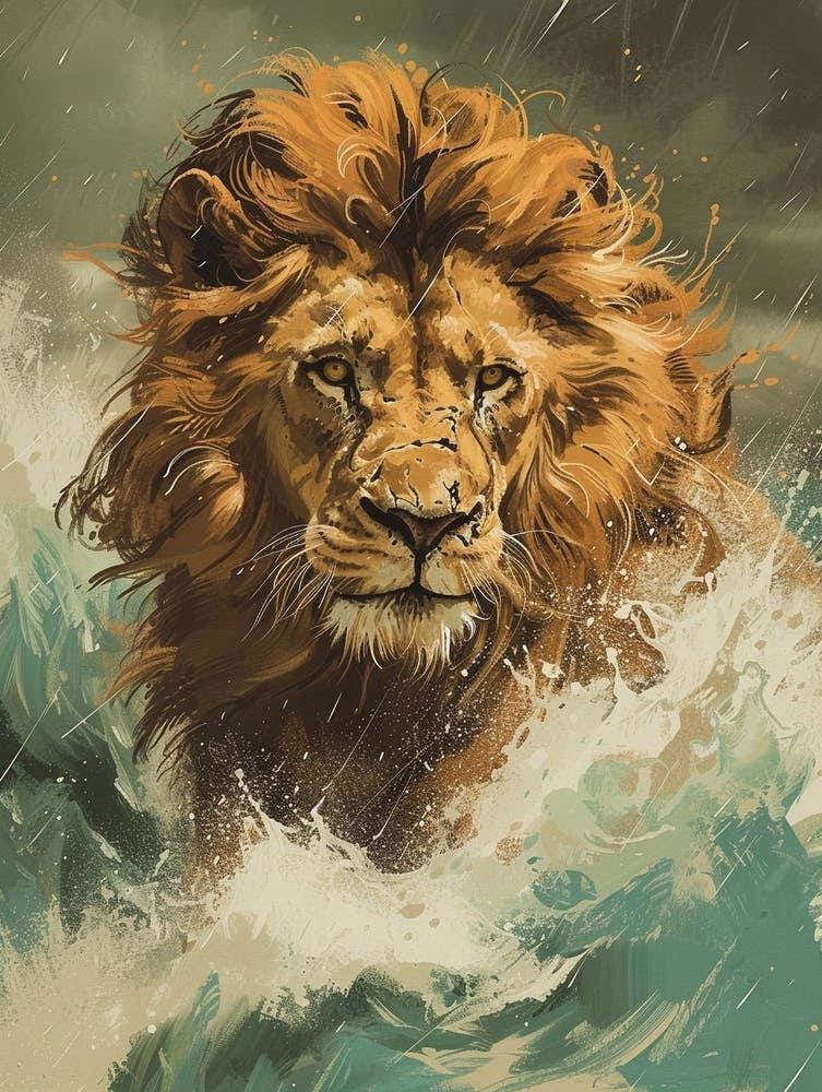 Barbary Lion Facing A Storm Illustration 3