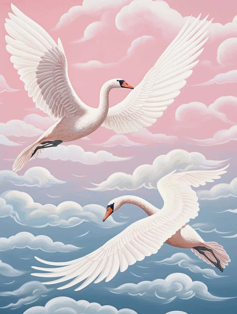 Vintage Japanese Inspired Bird Print Swan 5