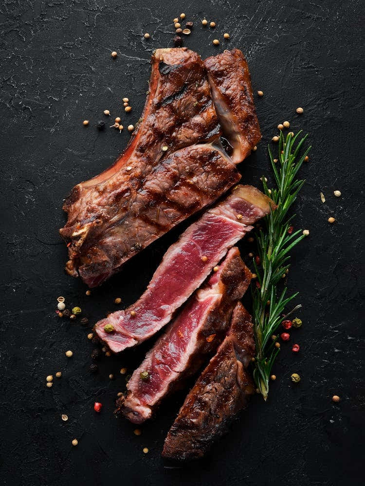 BBQ, Grilled steak on a bone — Food kitchen poster/blackboard, photo art