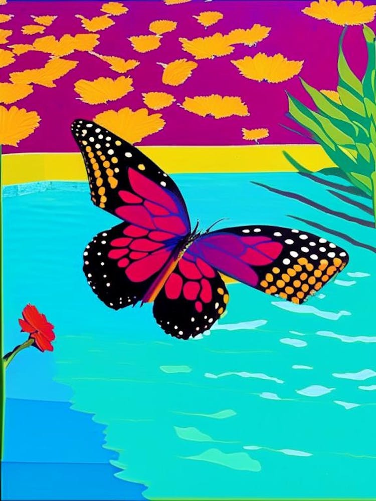 Butterfly On Flower Pop Art David Hockney Inspired 1