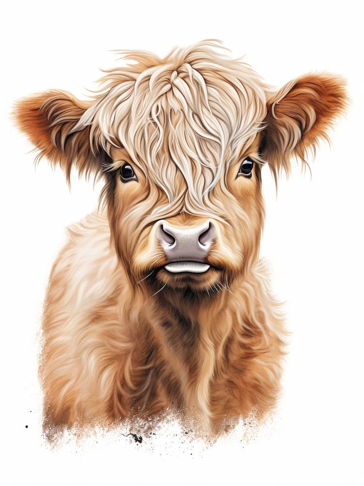 Simple Illustrative Painting Of Baby Highland Cow 4