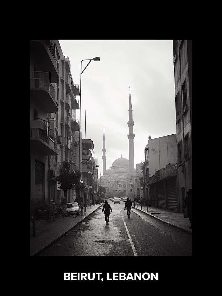 Poster Of Beirut, Lebanon, Mediterranean Black And White Photography Analogue 7