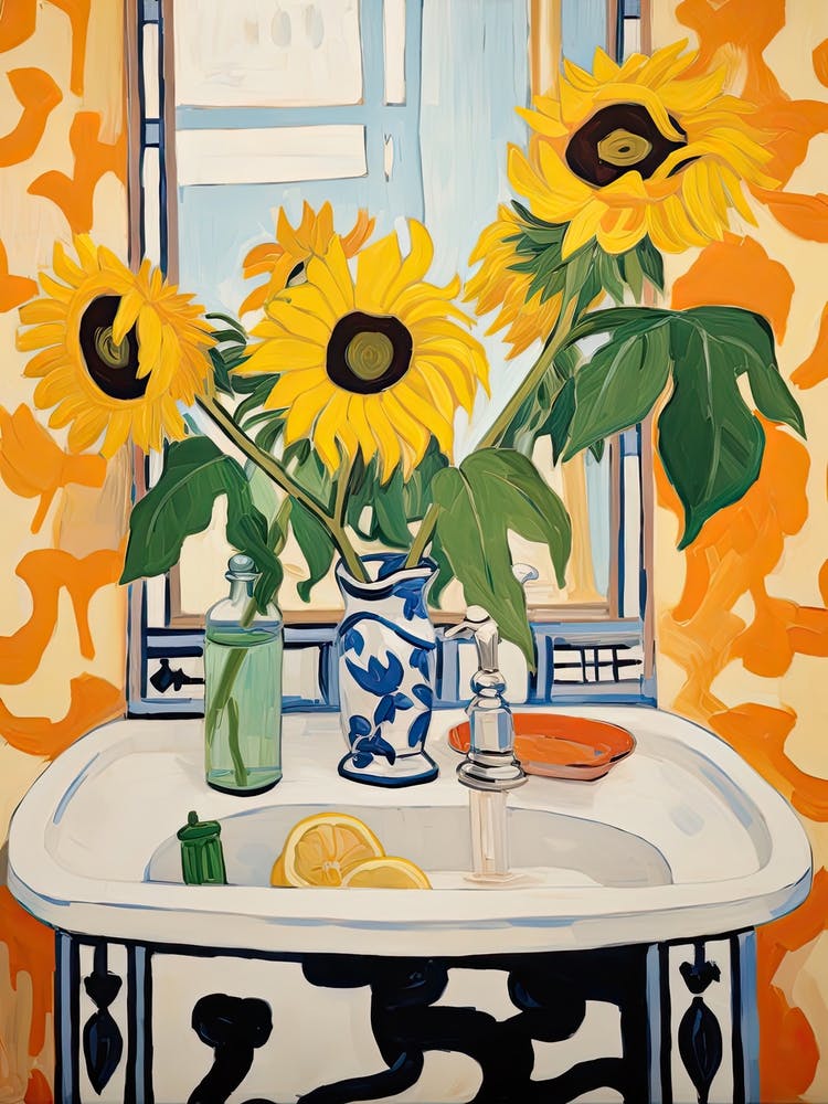 Bathroom Vanity Painting With A Sunflower Bouquet 4
