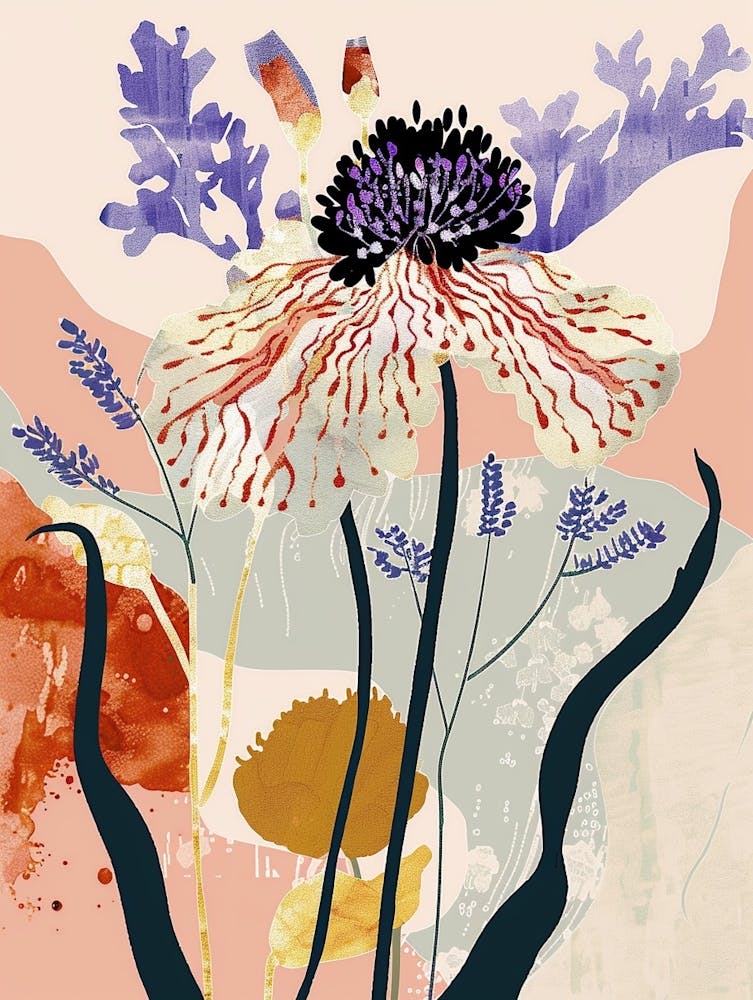 Colourful Flower Illustration Scabiosa 1