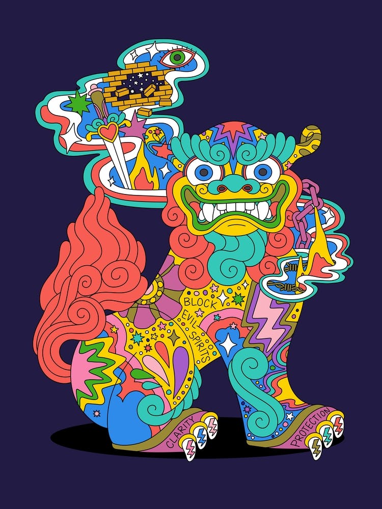 Okinawa Japan Bingata Shisa Dog Good Luck Guardian Protector, Good Spirits, Fulfilment, Destiny,Aapi 2