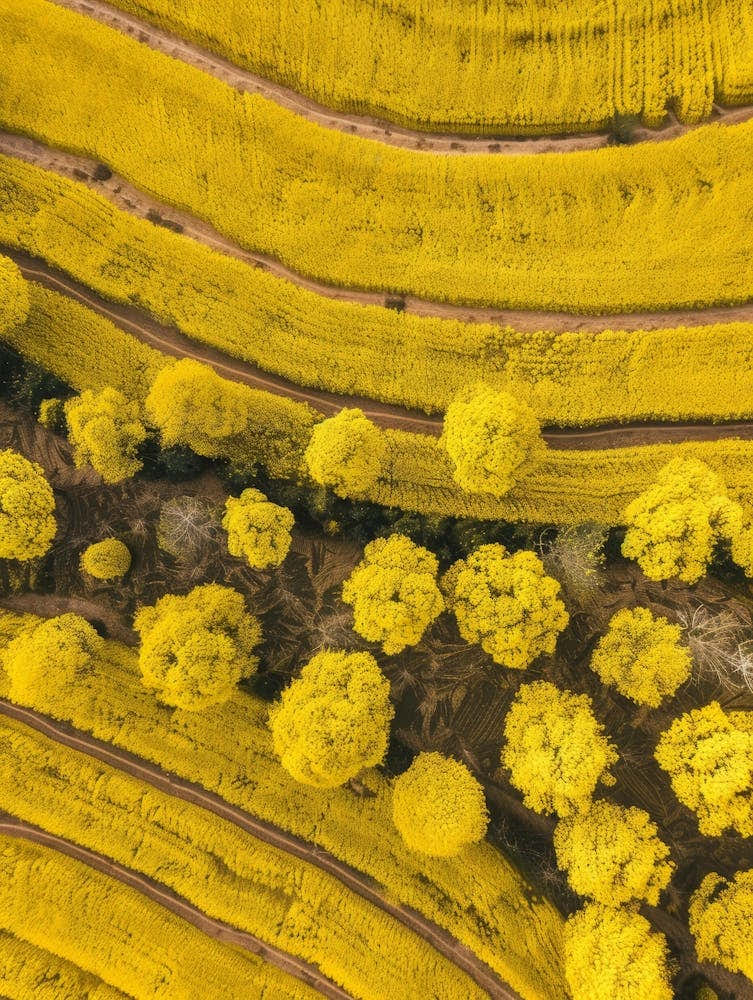 Aerial View Of Yellow Rice Fields