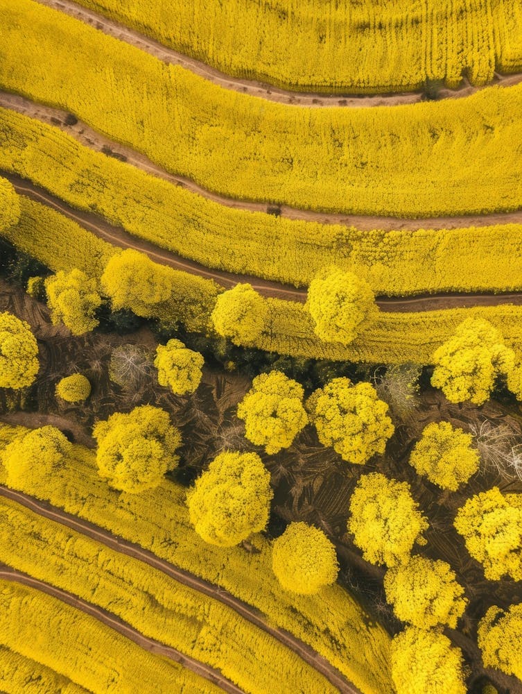 Aerial View Of Yellow Rice Fields