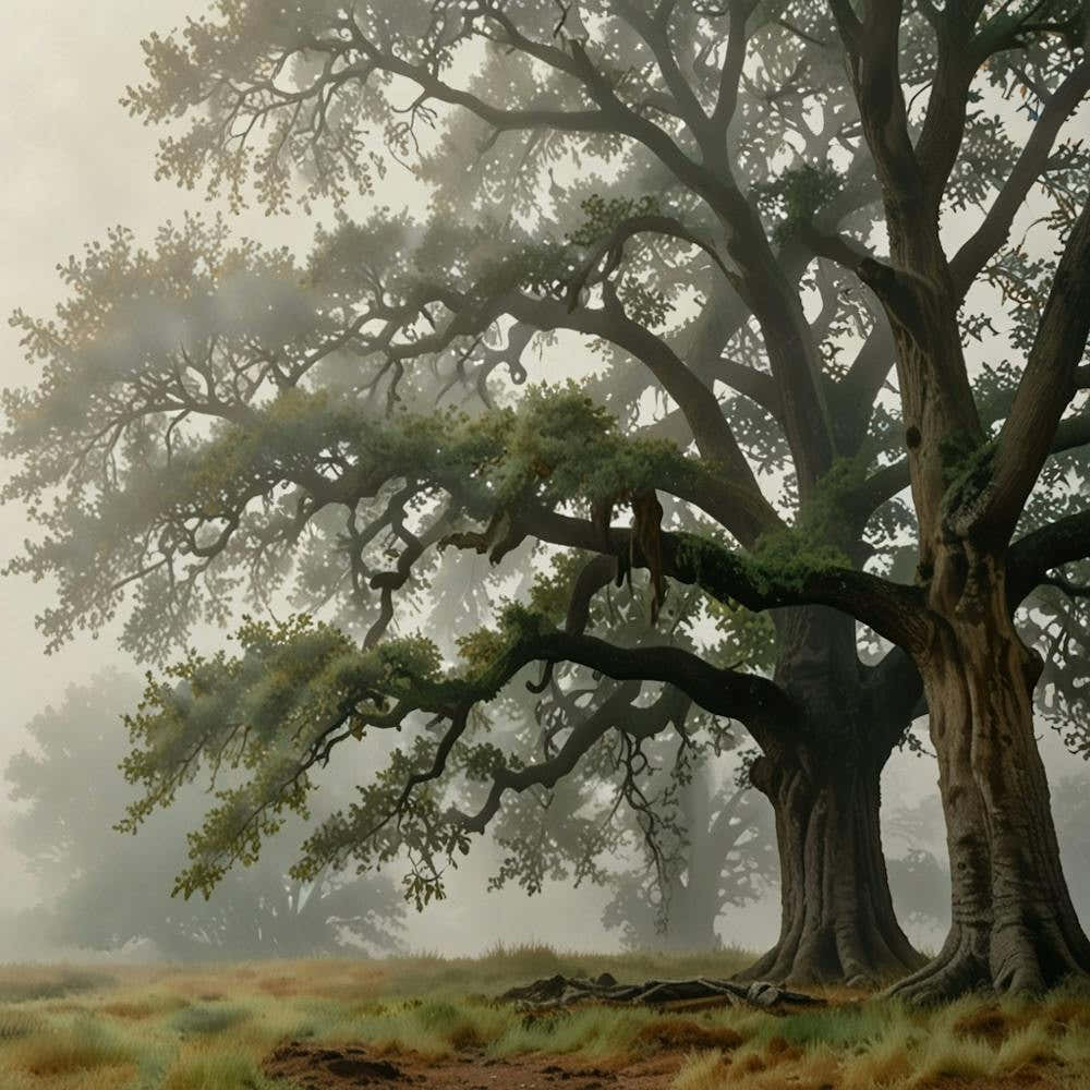Oak Tree In The Fog