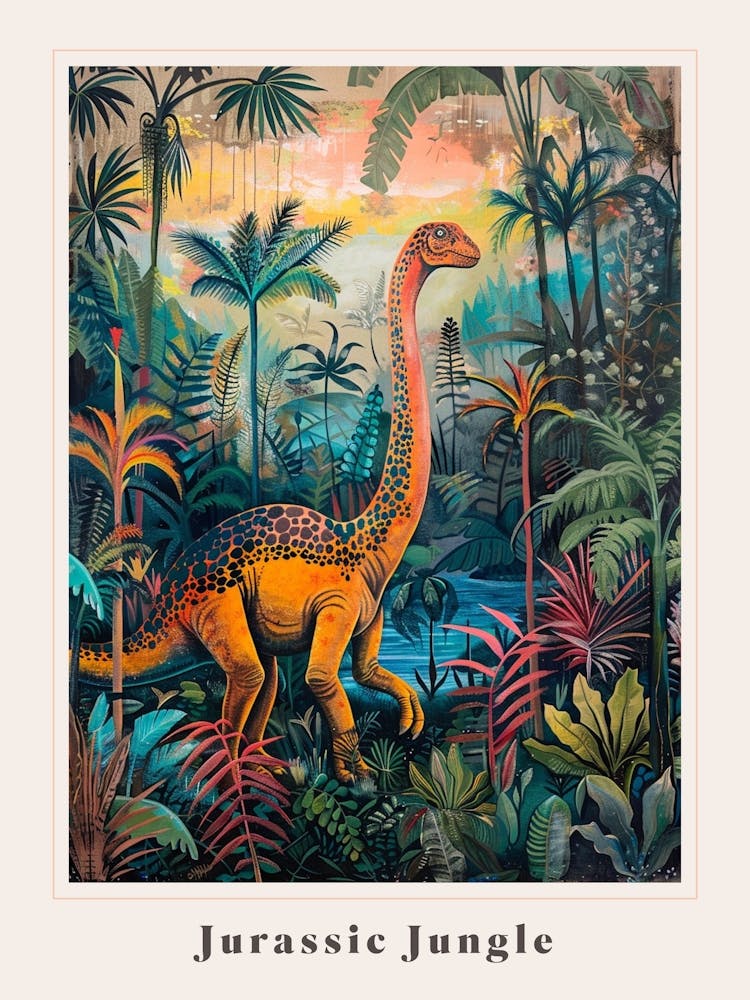 Dinosaur In The Jungle Painting 2 Poster