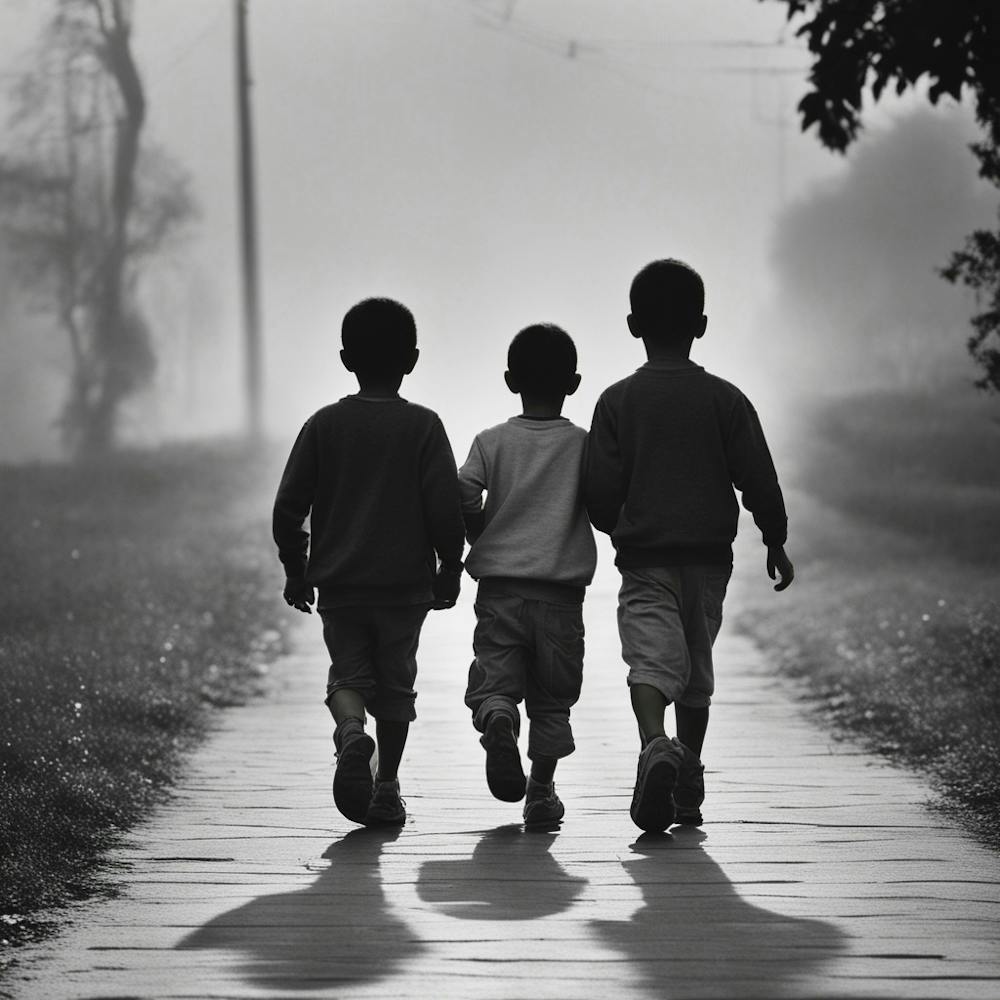 Three Boys Walking On A Path