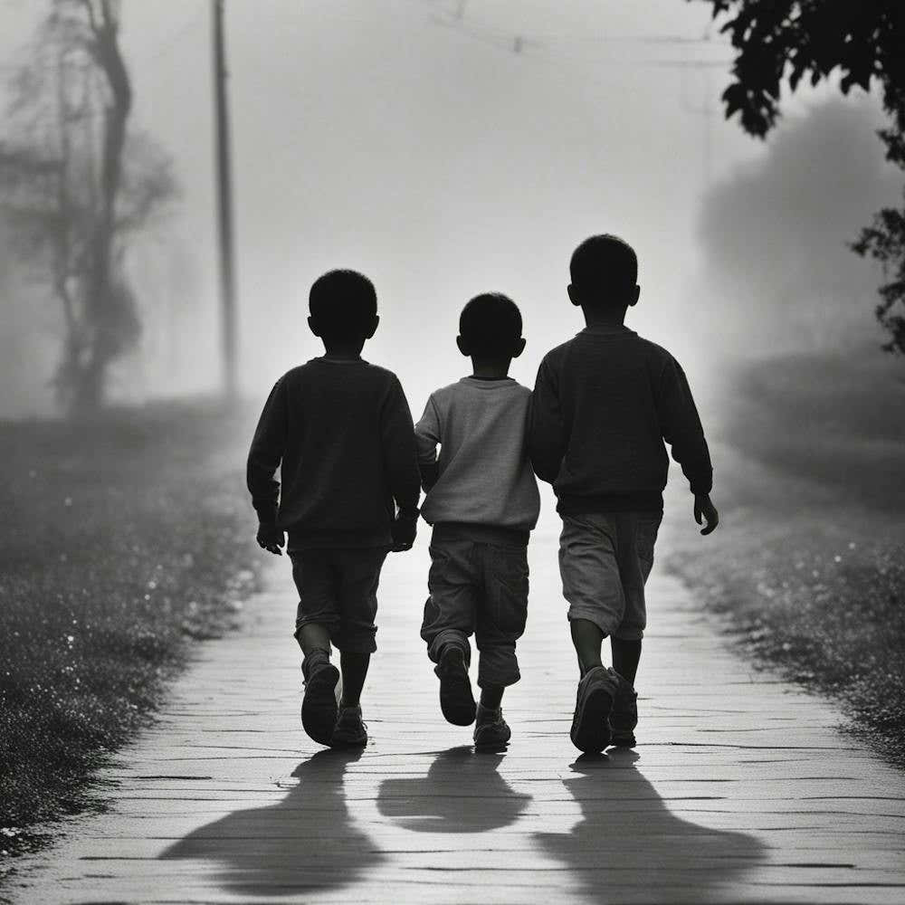 Three Boys Walking On A Path